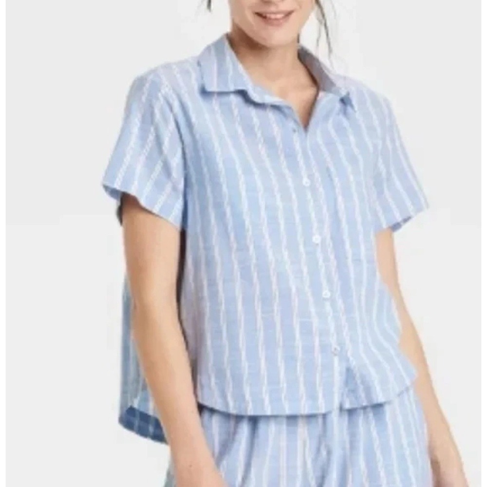 Classic 2 Pc Auden Blue Striped Button Down Pajama Set Size XXL Nwt